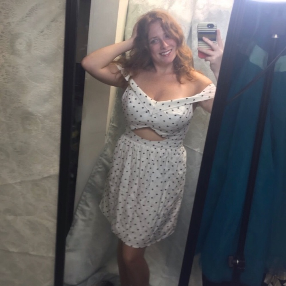 WAYF Capri Knot Cutout Polka Dot Fit & Flare Dress - Picture 2 of 8